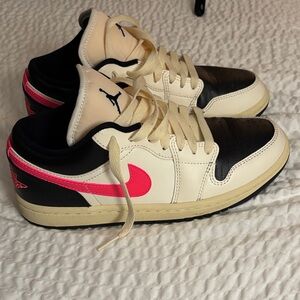 Nike Women’s Jordan 1 Lows Black and Cream with Pink Accents